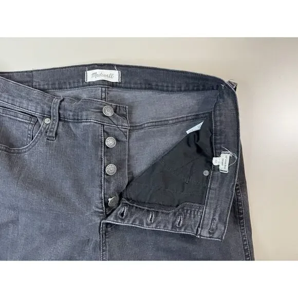 Madewell Women’s 10” High Rise Skinny Jeans Size 32 Black Wash Button Front Fray - Picture 3 of 15